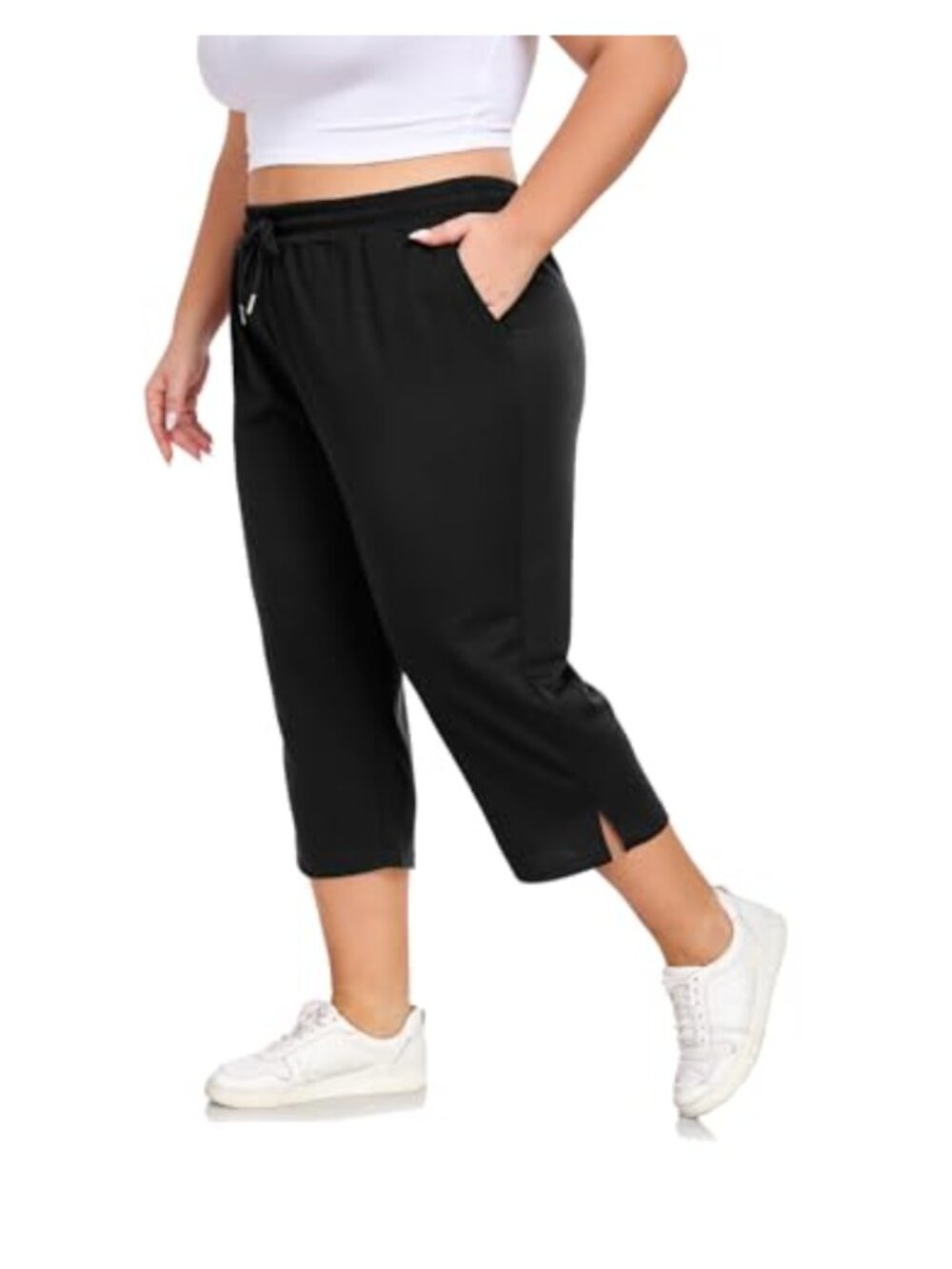 Plus Size Capri Yoga Pants with Pockets Wide Leg Sweatpants Drawstring Lounge